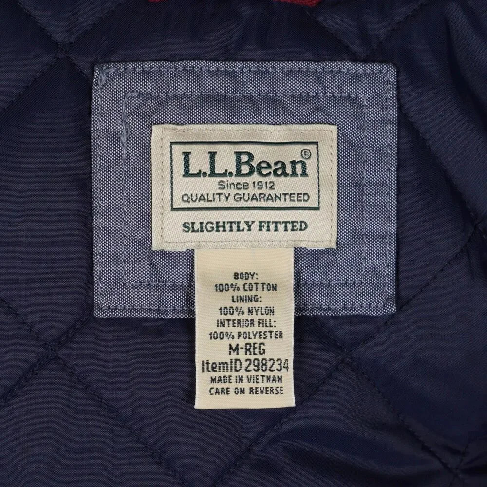 LL Bean Primaloft Lined Shirt Mens Medium Burgundy Plaid Quilted Jacket 298234